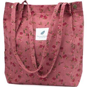 Cute Corduroy Tote Bag Canvas Shoulder Handbag for Women Travel Shopping Work